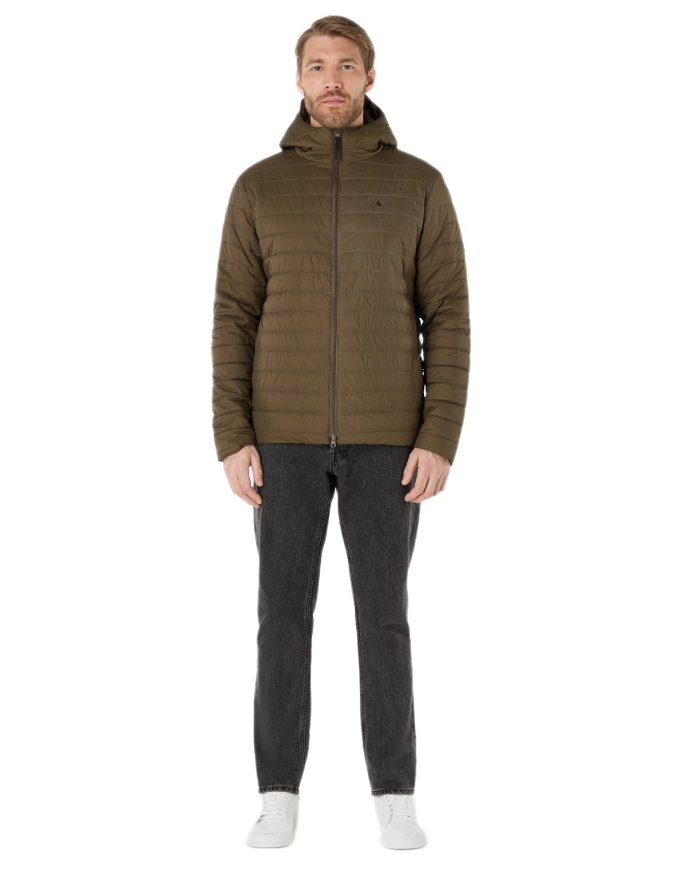 Crocodile Coloured Musto Mens Original Lite Hooded Puffer Jacket on white background 
