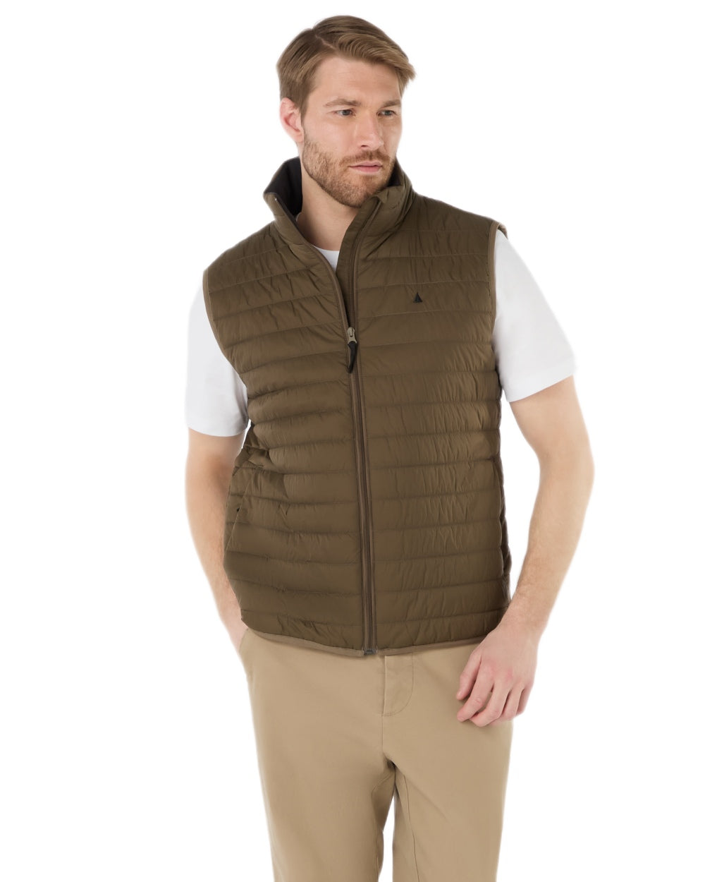 Crocodile Coloured Musto Mens Original Lite Puffer Vest on white background 