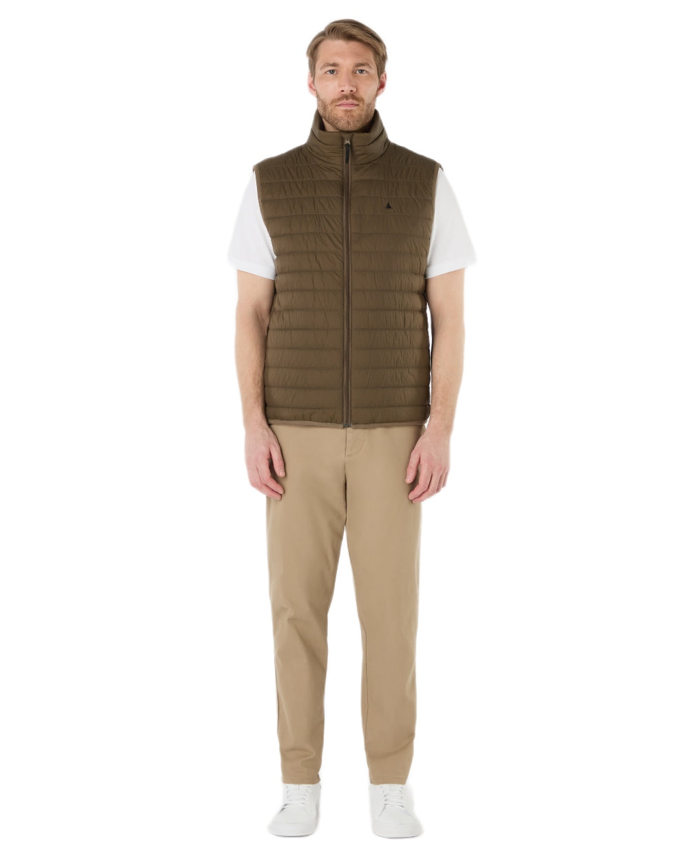 Crocodile Coloured Musto Mens Original Lite Puffer Vest on white background 