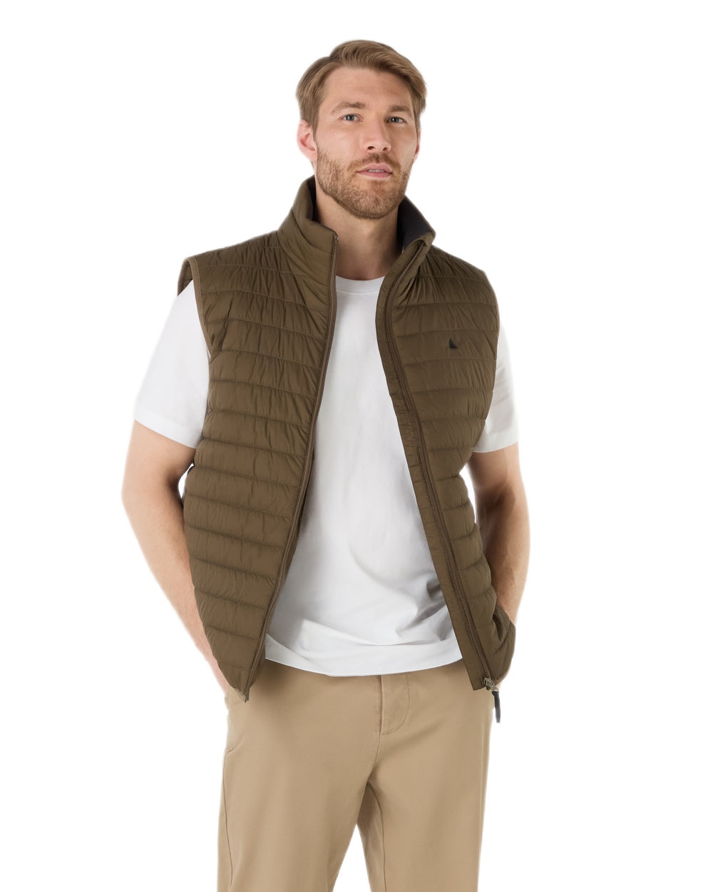 Crocodile Coloured Musto Mens Original Lite Puffer Vest on white background 