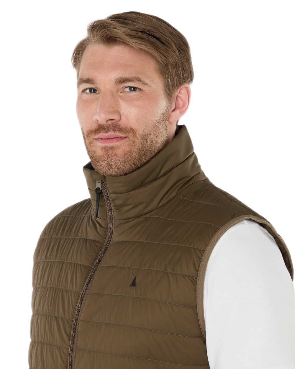 Crocodile Coloured Musto Mens Original Lite Puffer Vest on white background 