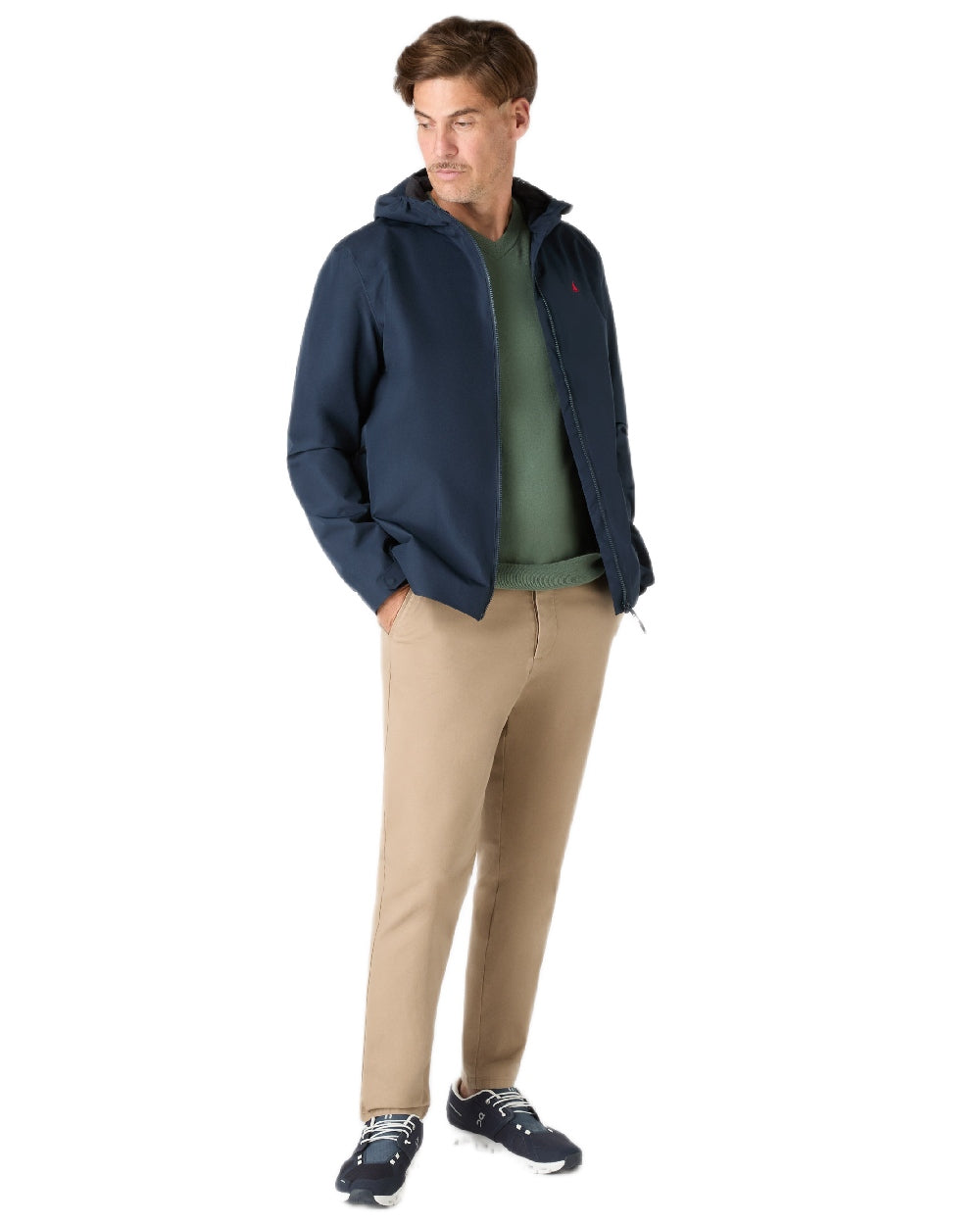 Navy Coloured Musto Mens Original Rain Jacket on white background 
