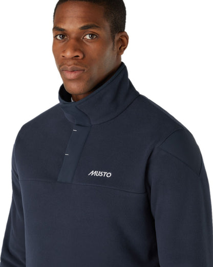 Navy Coloured Musto Mens Polartec Snap Pullover Fleece on white background 