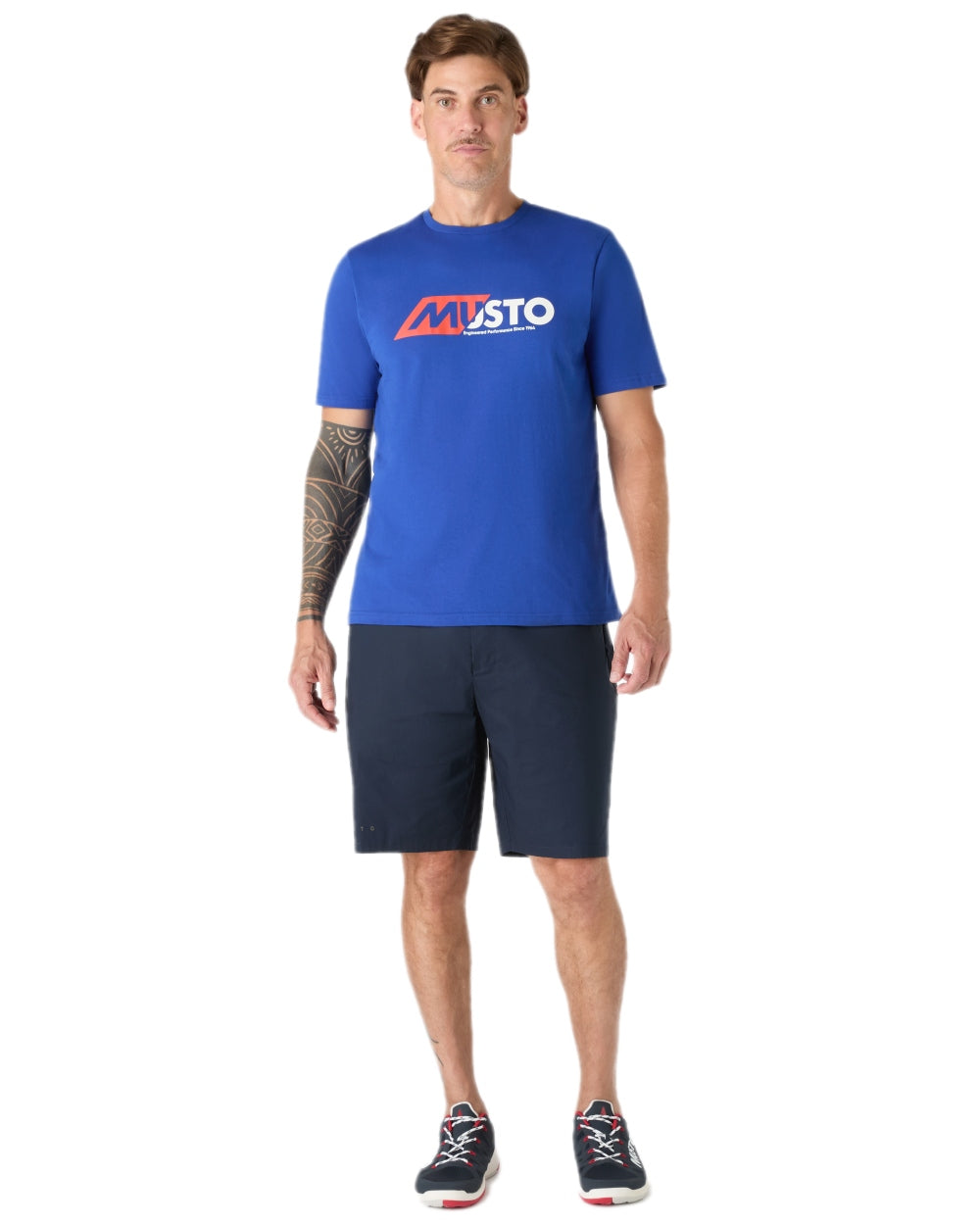 Navy Coloured Musto Mens Rib Fast Dry Shorts on white background 