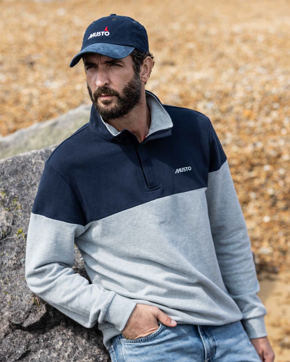 True Navy Coloured Musto Original Crew Cap on outdoor background 