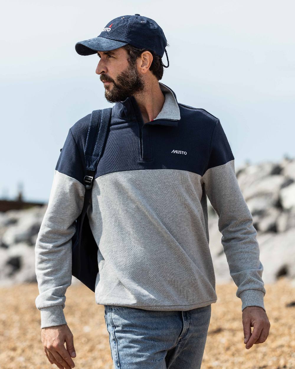 True Navy Coloured Musto Original Crew Cap on outdoor background 