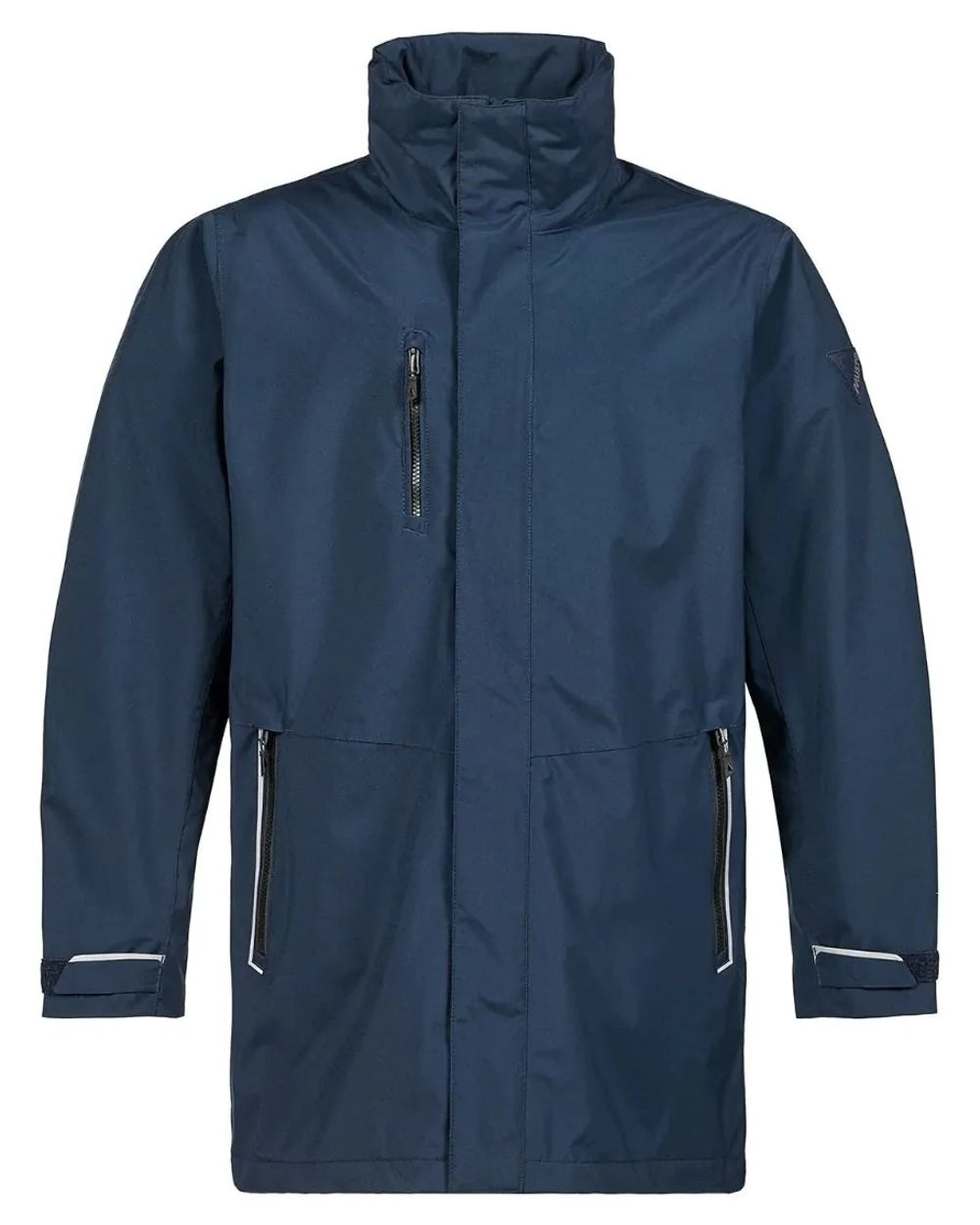 Navy coloured Musto Sardinia Long Rain Jacket on white background 