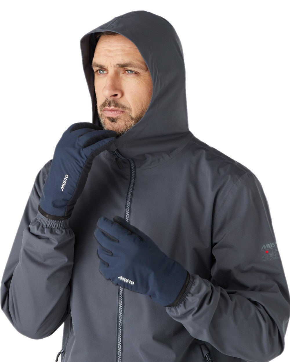 Navy Coloured Musto Snug Gloves on white background 