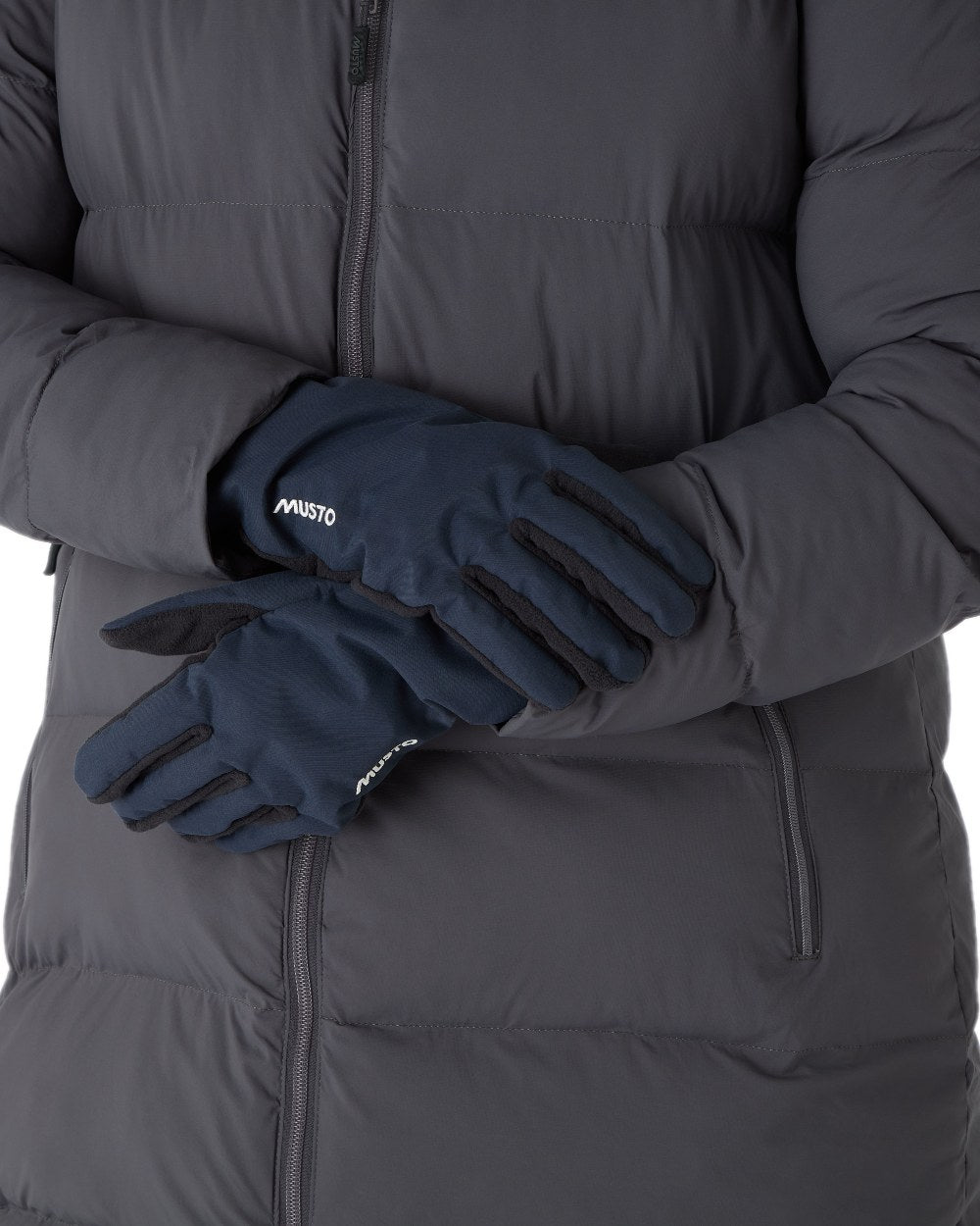 Navy Coloured Musto Snug Gloves on white background 