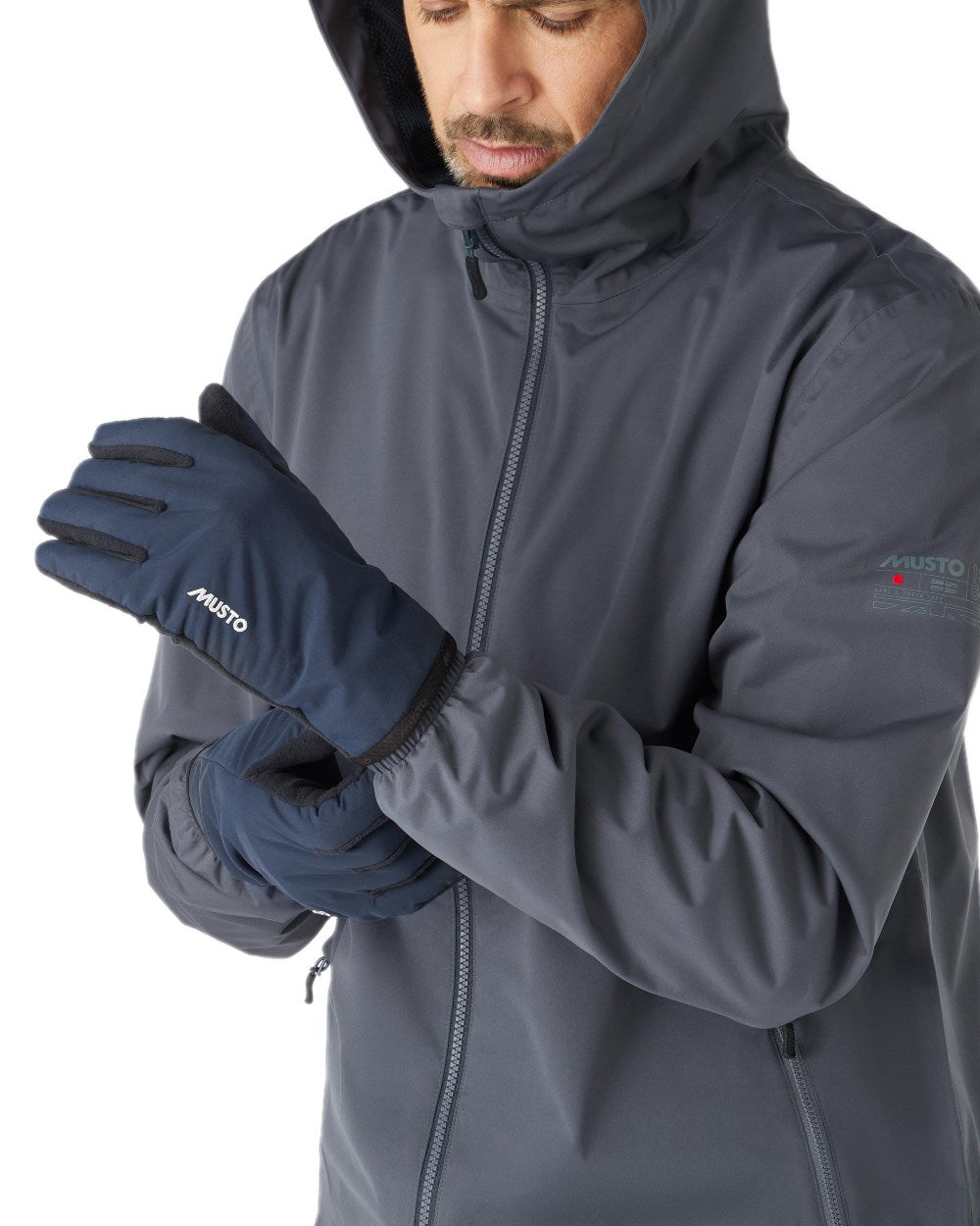 Navy Coloured Musto Snug Gloves on white background 