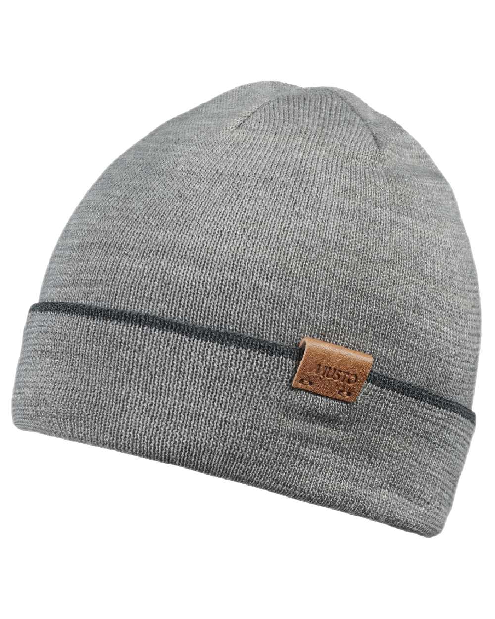 Grey Melange Coloured Musto Tipped Beanie &amp; Scarf Gift Set on white background 