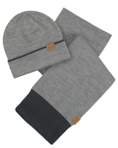 Grey Melange Coloured Musto Tipped Beanie &amp; Scarf Gift Set on white background 