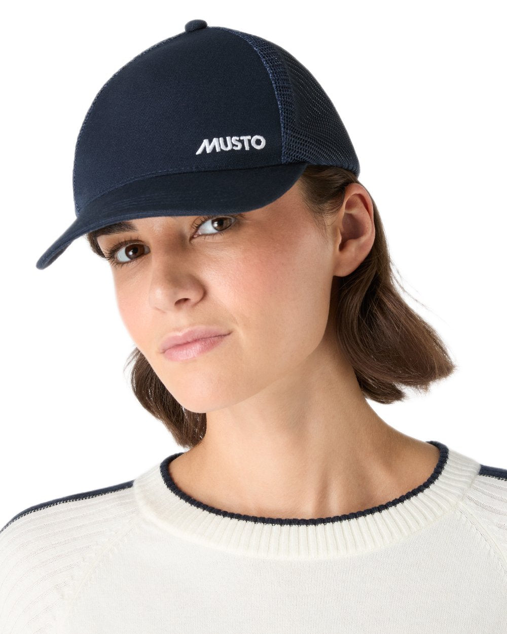 Navy Coloured Musto Trucker Cap on white background 