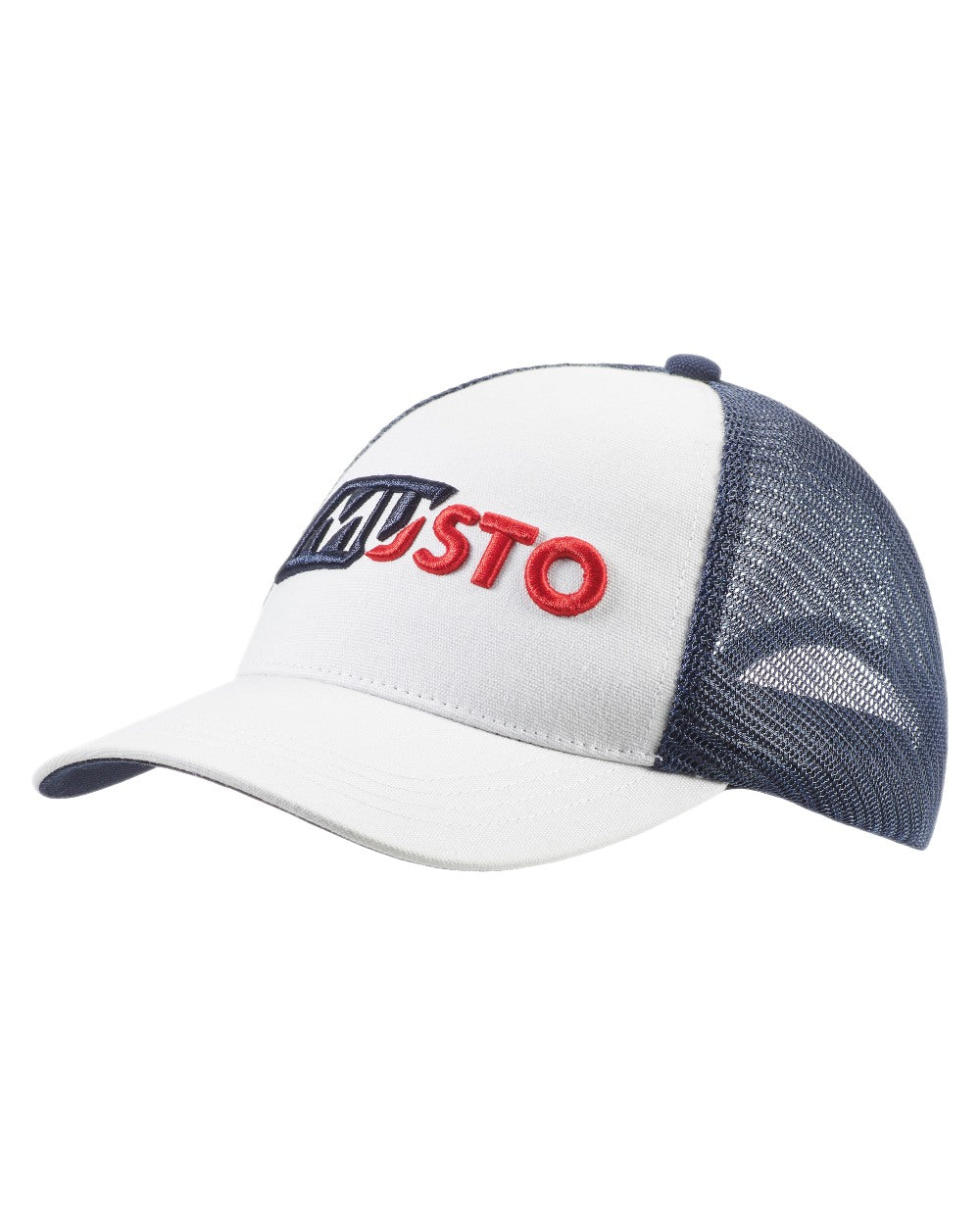 White Navy Coloured Musto Trucker Cap on white background 