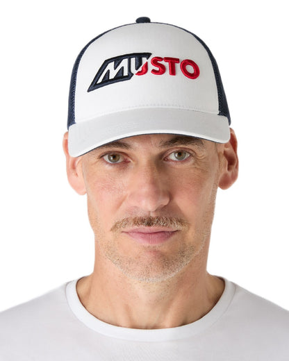 White Navy Coloured Musto Trucker Cap on white background 