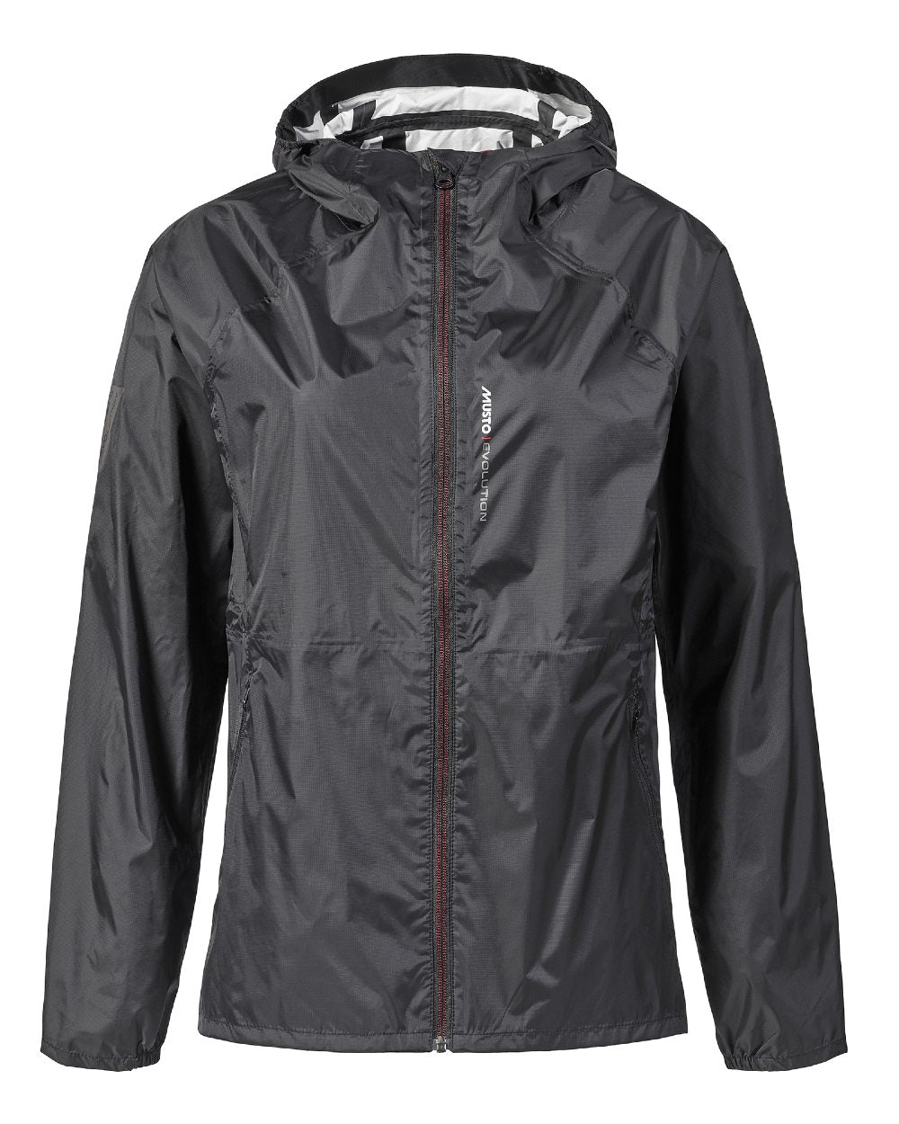 Black coloured Musto Women Evolution Packable Shell Jacket on white background  