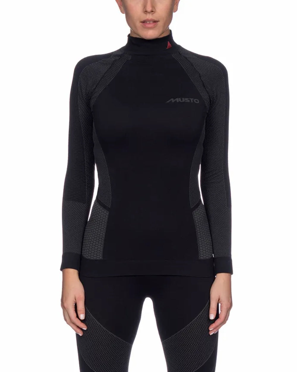 Black coloured Musto Womens Active Base Layer Long-Sleeve Top on white background 