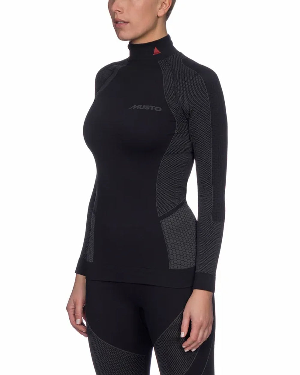 Black coloured Musto Womens Active Base Layer Long-Sleeve Top on white background 