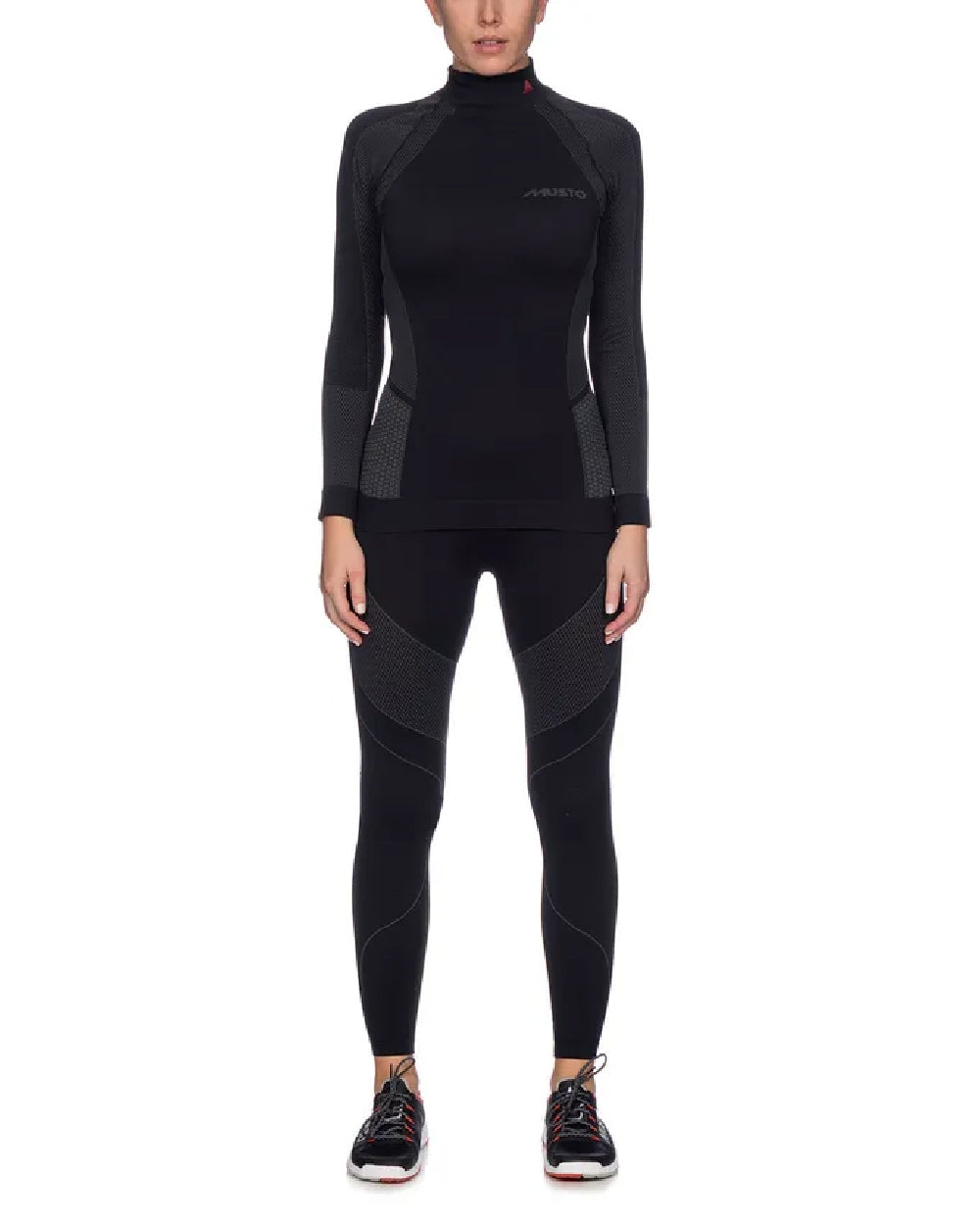 Black coloured Musto Womens Active Base Layer Long-Sleeve Top on white background 