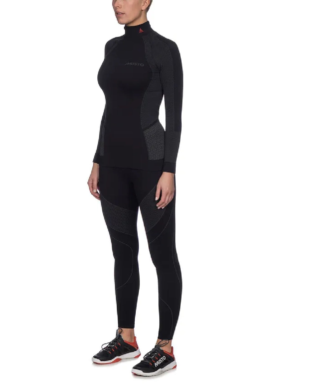 Black coloured Musto Womens Active Base Layer Long-Sleeve Top on white background 