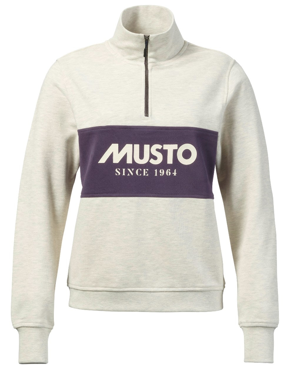 Oat Marl Coloured Musto Womens Classic Half Zip Sweatshirt On A White Background 