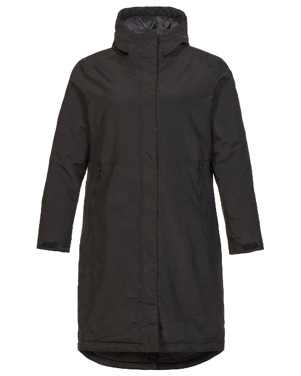 Black coloured Musto Womens Corsica Primaloft Longline Parka on grass background 