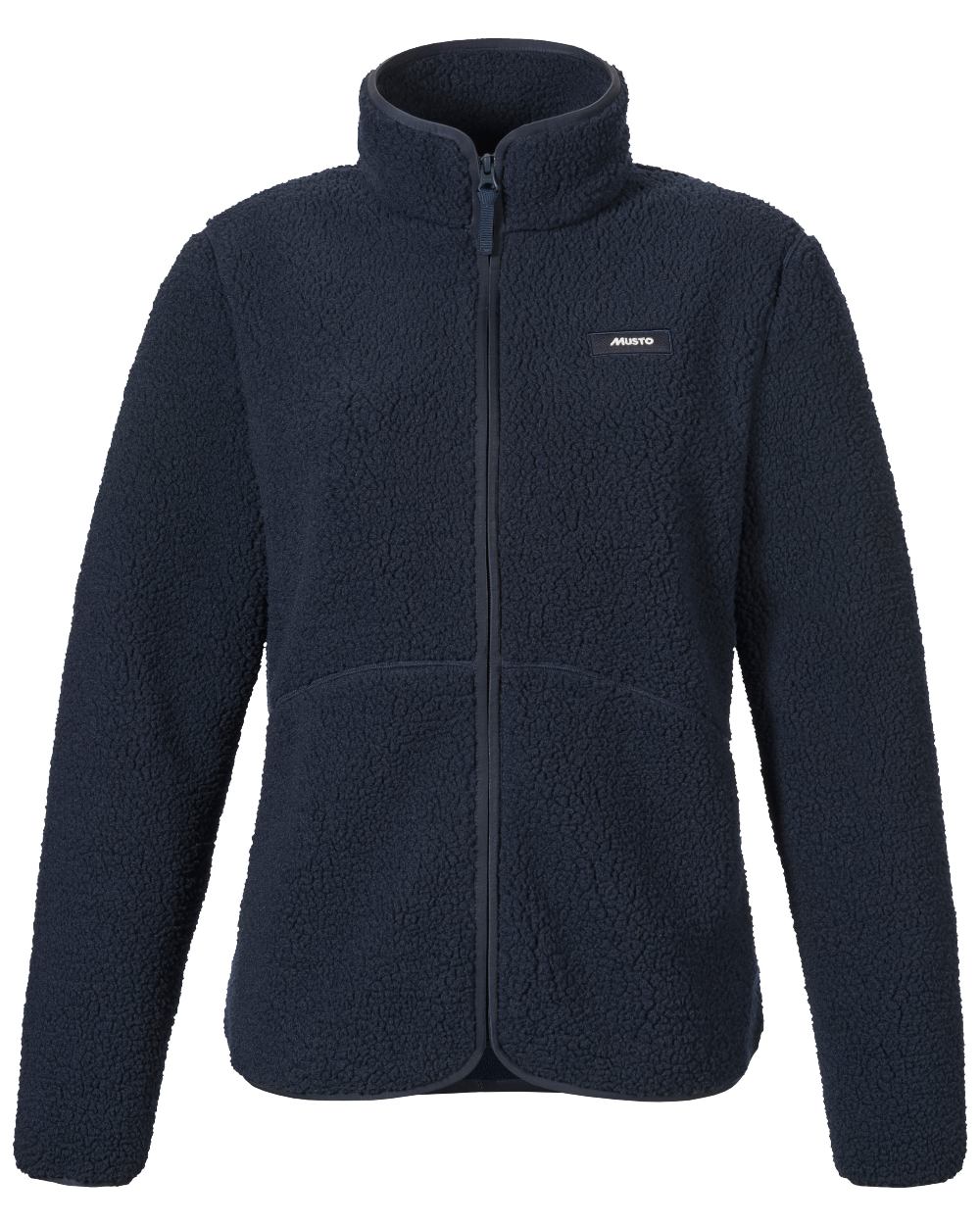 Navy coloured Musto Womens Cover Deep Pile Fleece Jacket on white background 