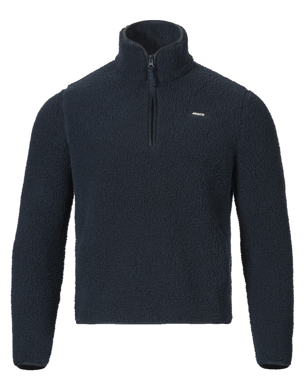 Navy Coloured Musto Womens Cover Deep Pile Fleece Pullover on white background 