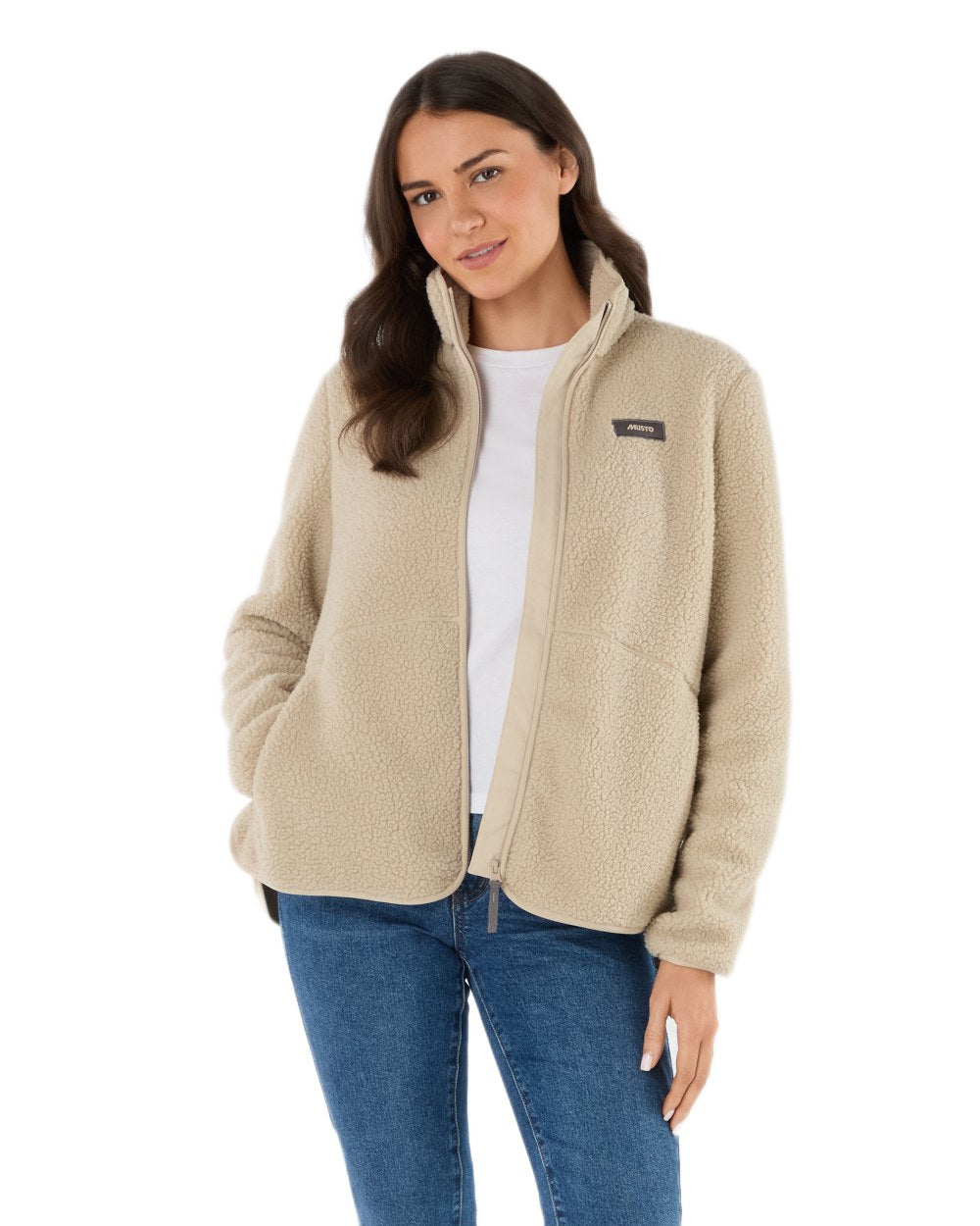 Pure Cashmere Coloured Musto Womens Cover Deep Pile Fleece Jacket on white background 