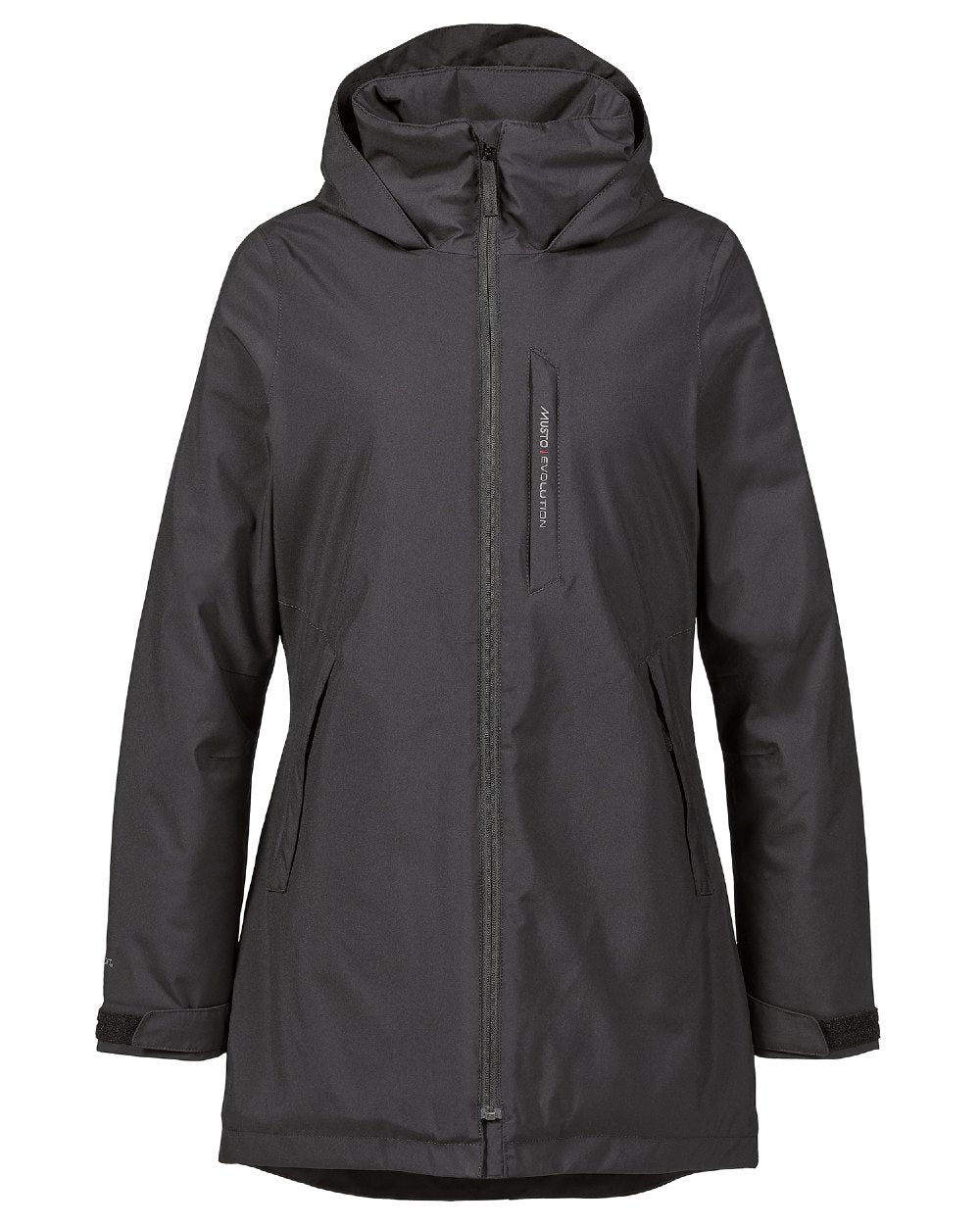 Black coloured Musto Womens Evolution Newport Osm Primaloft Parka on white background 