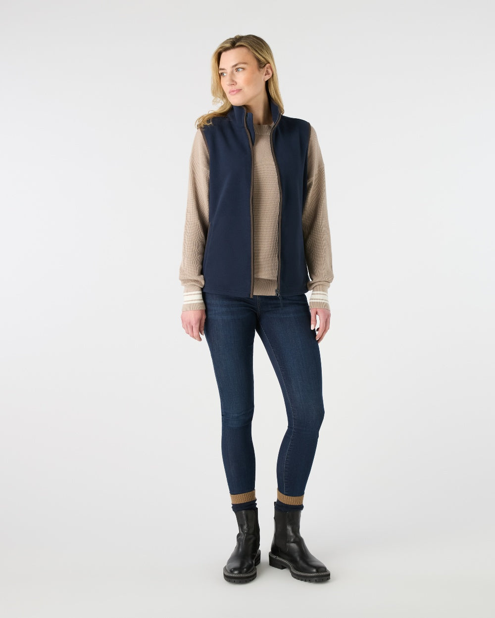 Navy Coloured Musto Womens Fenland Polartec Vest on White Background 
