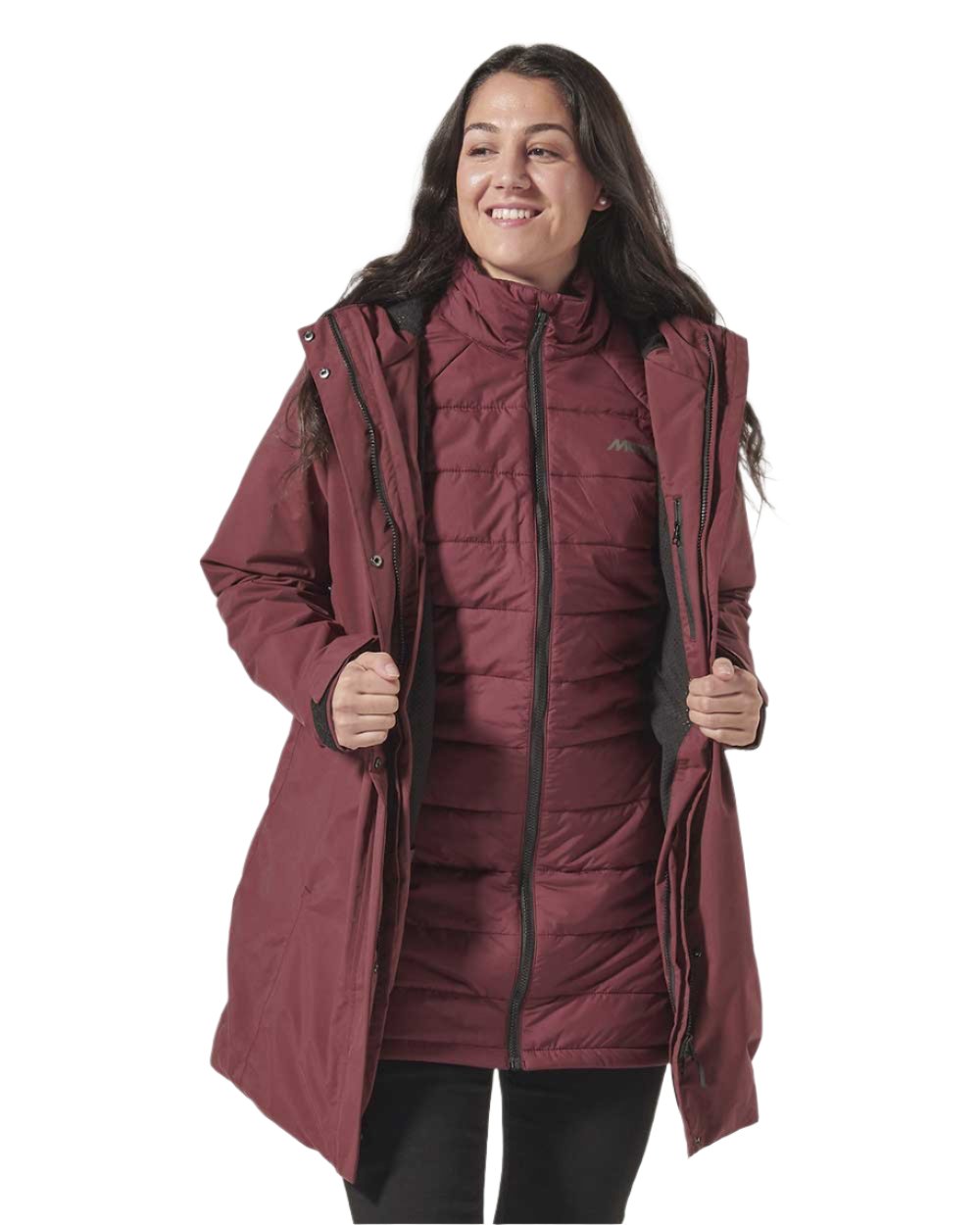 Windsor Wine coloured Musto Womens Primaloft 3 in 1 Parka on white background 