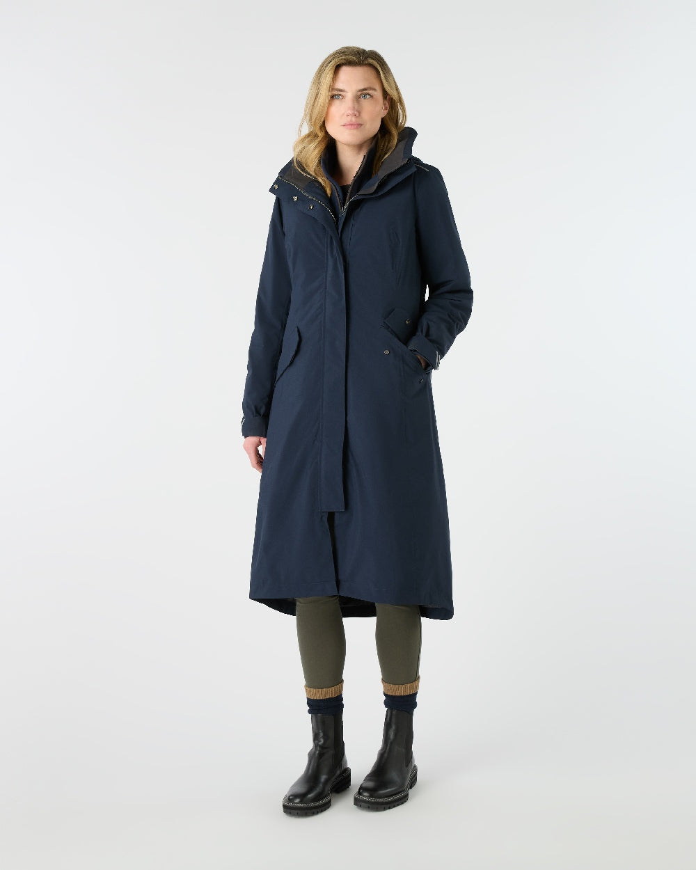 Navy Coloured Musto Womens Suffolk Waterproof Coat on White Background 