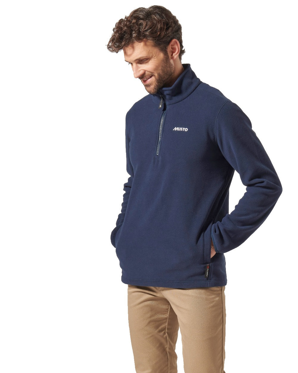 Navy coloured Musto Snug Fleece 2.0 on white background 