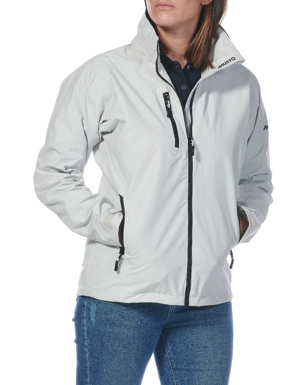 Platinum coloured Musto Womens Sardinia Jacket 2.0 on White background 