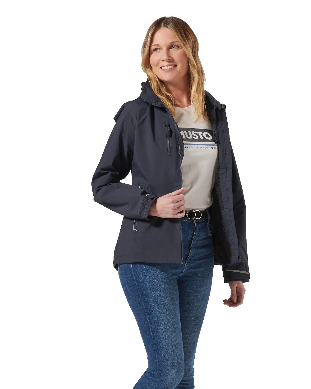 True Navy coloured Musto Womens Sardinia Jacket 2.0 on White background 