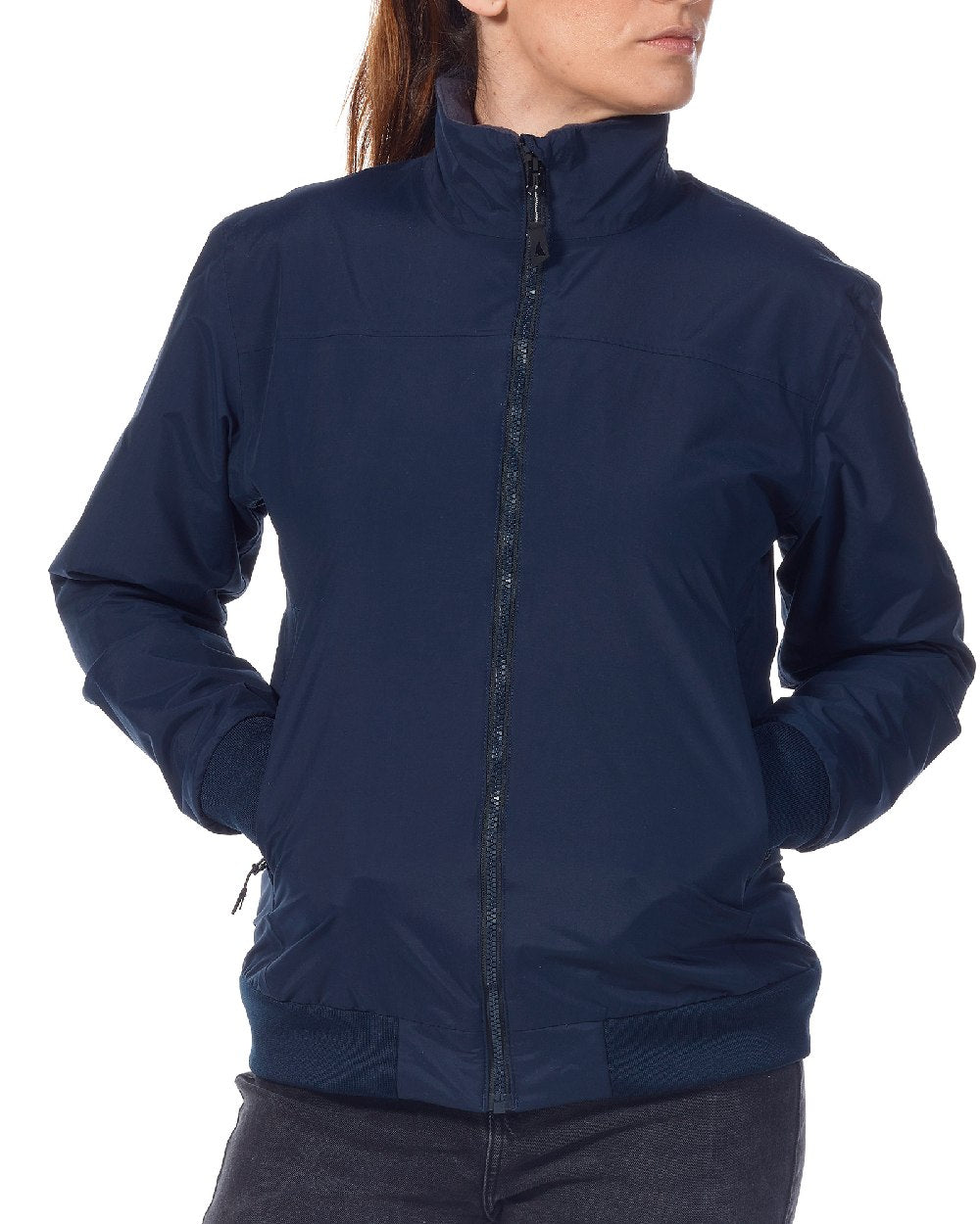 Navy/Carbon coloured Musto Womens Snug Blouson Jacket on White background 