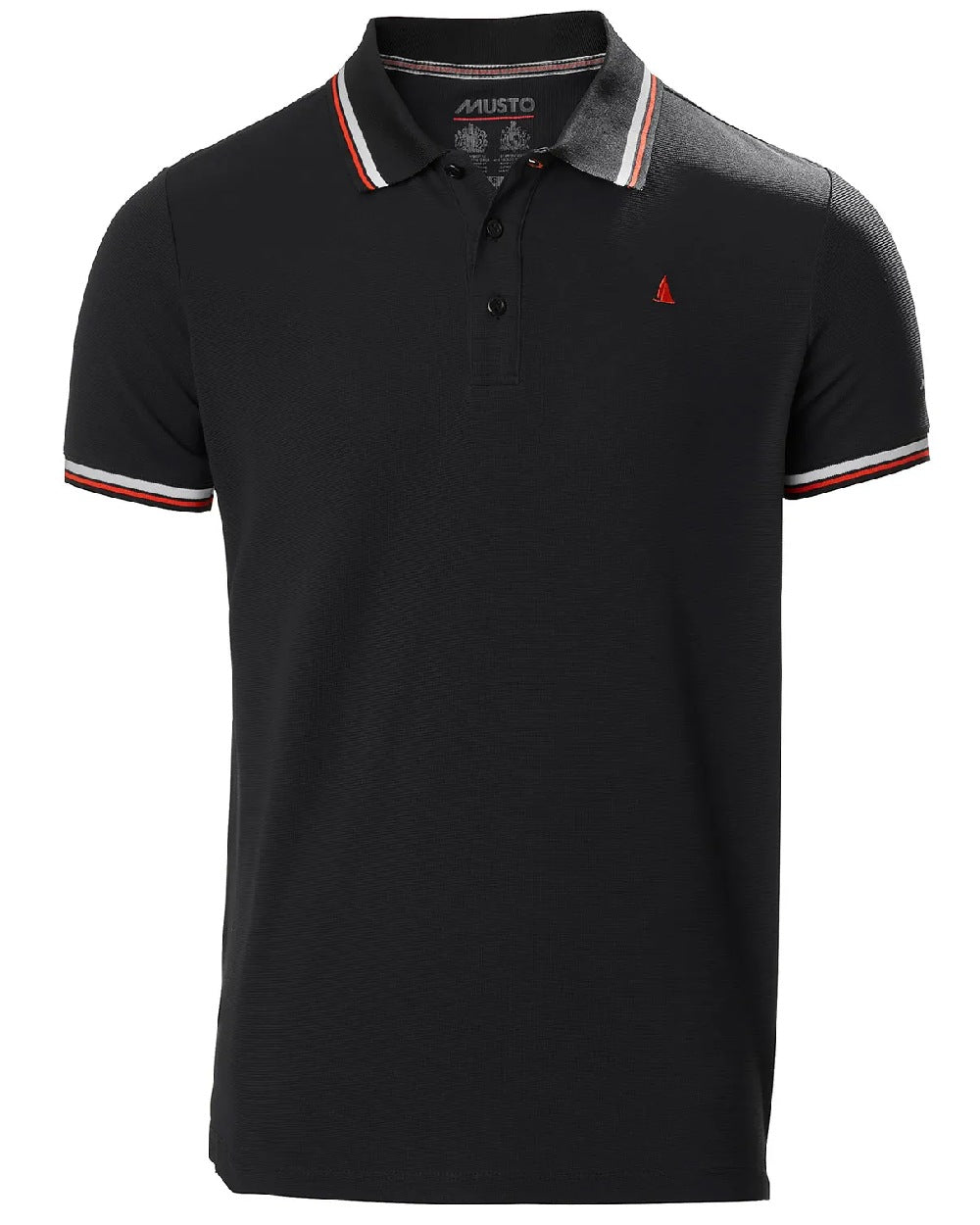 Black coloured Musto Mens Evolution Pro Lite Short Sleeved Polo on White background 