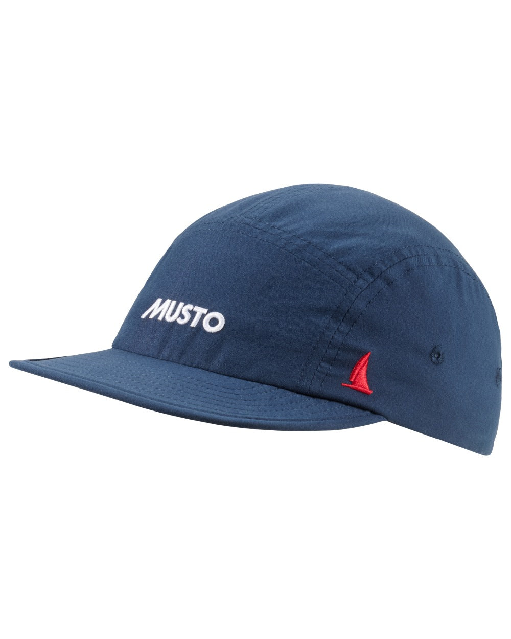 Navy coloured Musto 5 Panel Short Peak Cap on white background 