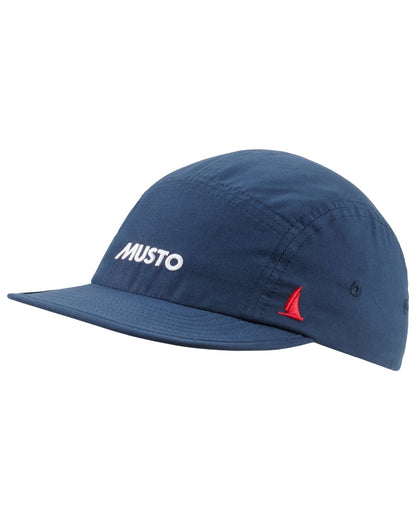 Navy coloured Musto 5 Panel Short Peak Cap on white background 