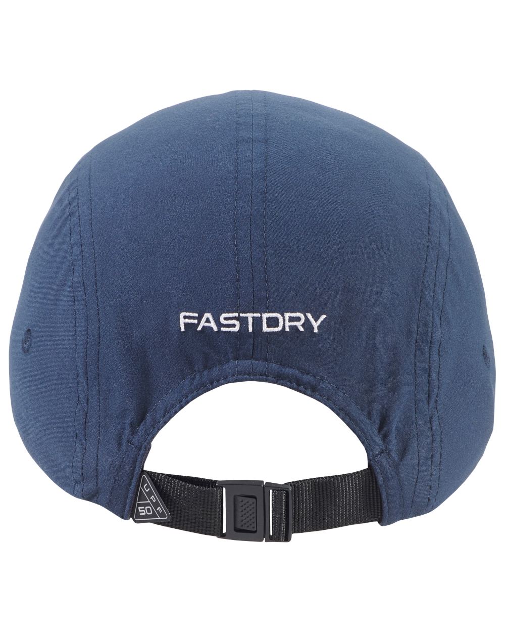 Navy coloured Musto 5 Panel Short Peak Cap on white background 