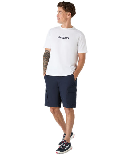 Navy coloured Musto Mens Original Cargo Shorts on white background 