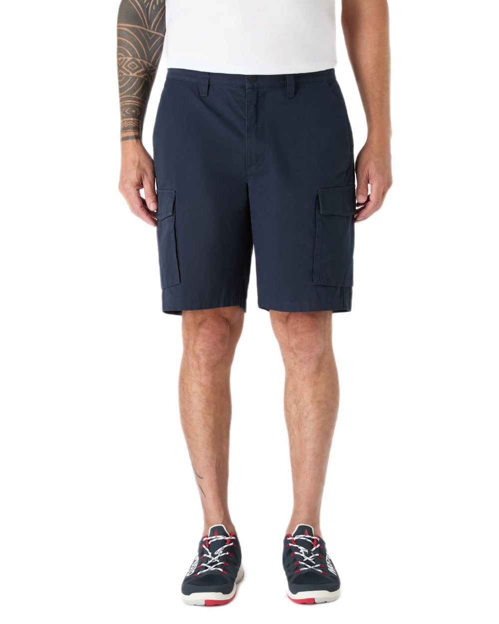 Navy coloured Musto Mens Original Cargo Shorts on white background 