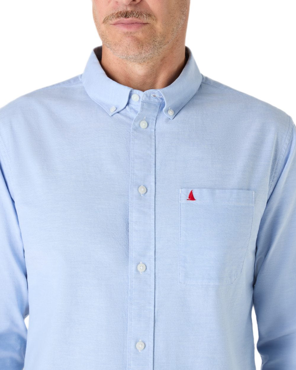 Pale Blue coloured Musto Mens Original Oxford Shirt on white background 