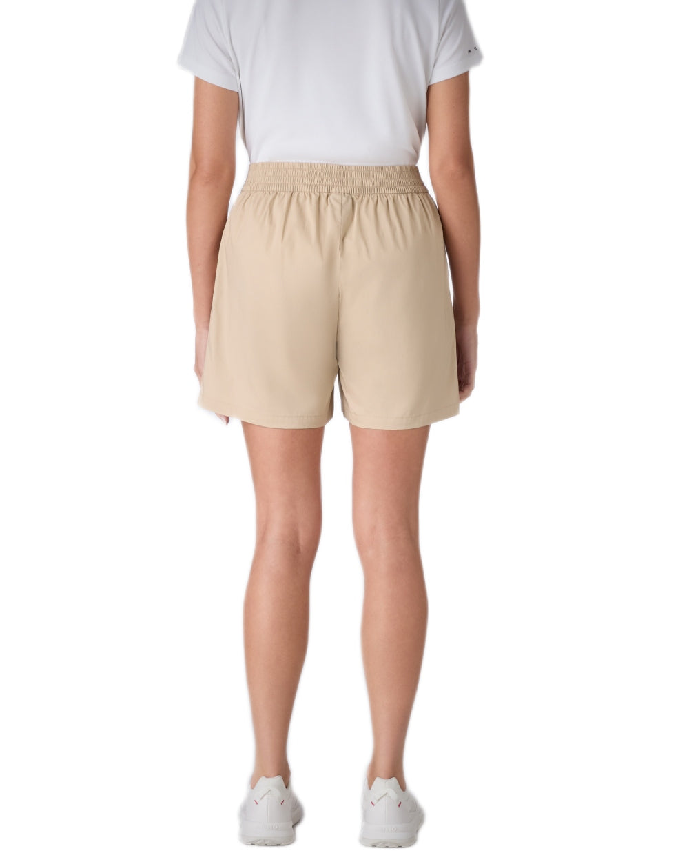 Beige coloured Musto Womens Evo Fast Dry Shorts on white background 