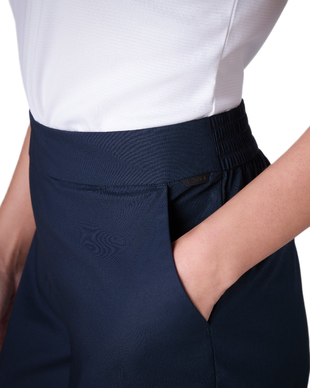 Navy coloured Musto Womens Evo Fast Dry Shorts on white background 