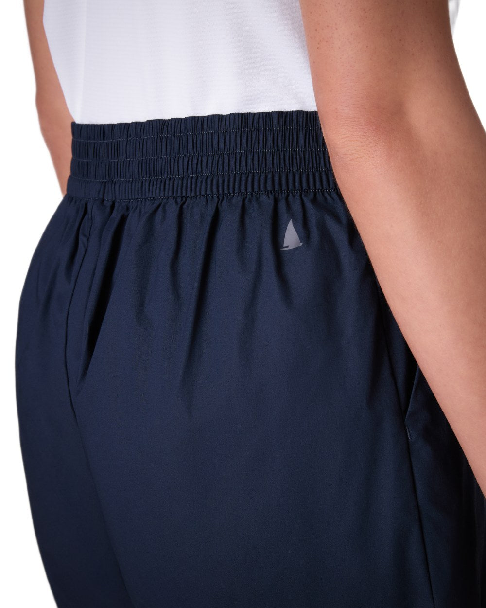 Navy coloured Musto Womens Evo Fast Dry Shorts on white background 