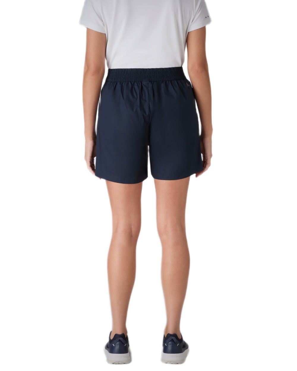 Navy coloured Musto Womens Evo Fast Dry Shorts on white background 