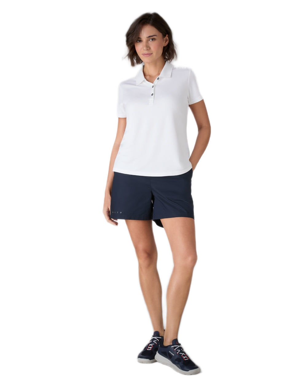 Navy coloured Musto Womens Evo Fast Dry Shorts on white background 