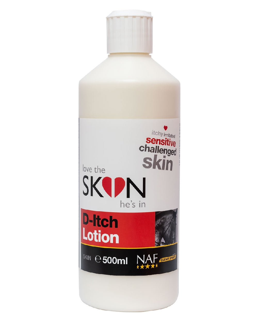 NAF Love The Skin Hes In D-Itch Lotion 500ml on white background